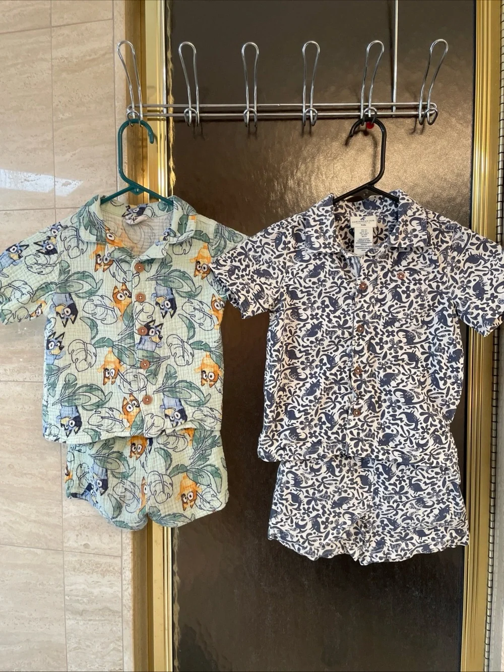 Lot of 2 Boys Short Sleeve Shirts & Shorts Sets Sz 4: Bluey And Caribbean Joe